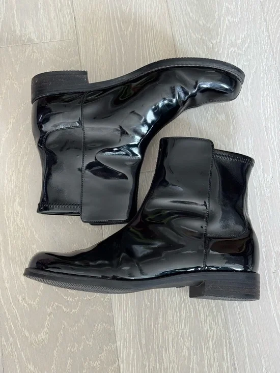 Stuart Weitzman 50/50 Black Patent Leather Ankle Boots - Picture 7 of 10